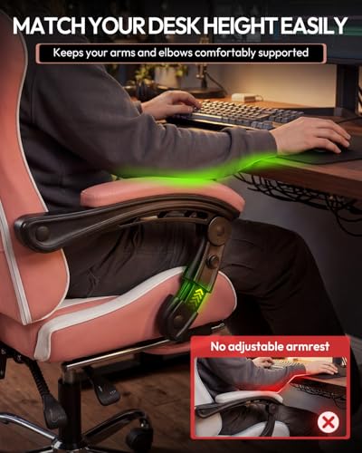 Image of Dowinx Ergonomic Pink Gaming Chair with Footrest & Massage Lumbar, 2D-Linkage Armrests for Cute Aesthetic Esports Chair for Girls, Office, Home and Long Gaming Sessions, Pink