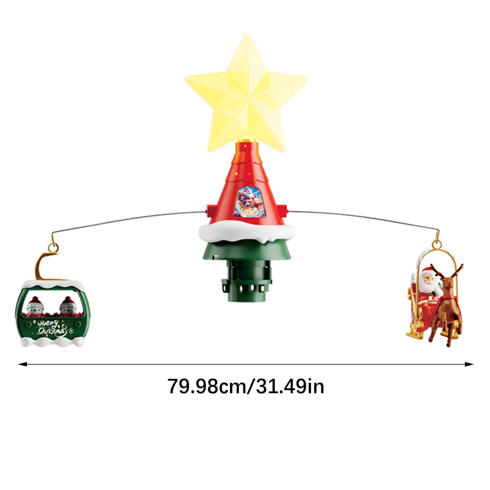 Juguete de Papá Noel dinámico participativo para árboles con ciervos cantando reubicación, ferrocarril, iluminación blanca cálida, acción USB, propulsado por USB, decoración dinámica de Papá