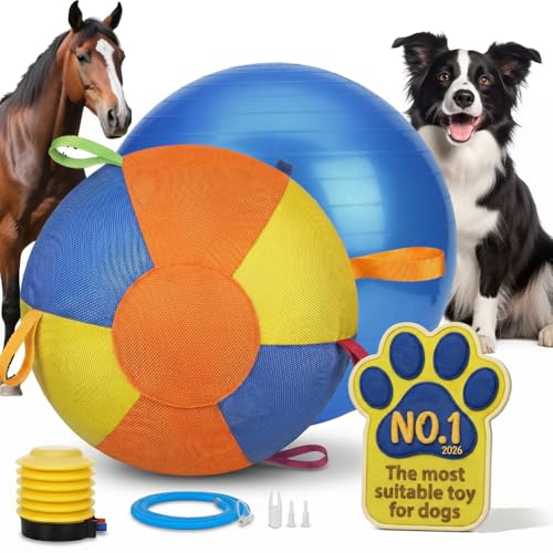 OXHGWRK Herding Ball for Dogs Indestructible Giant Egg Large Horse Toys Durable Outside Play Big Calming Jumbo the Mellow Dog Soccer with Straps Yard Linflatable Balls Tetherball Water Yard (Large)
