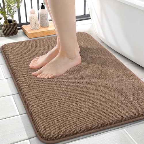Image of OLANLY Thick Memory Foam Small Bathroom Rugs 24x16, Extra Soft Absorbent Bathroom Mat, Quick Dry Bath Mat, Non-Slip, Machine Washable Carpet for Bathroom, Tub and Shower, Home Decor Accessories, Mocha