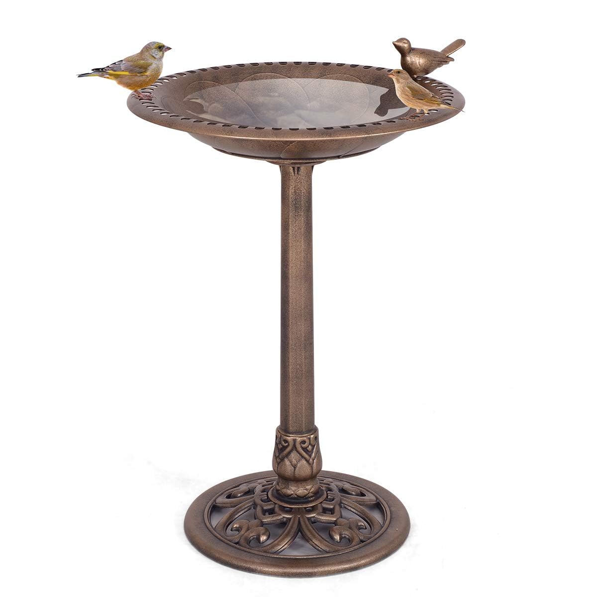 GYMAX Mangiatoia per Uccelli, Abbeveratoio Contenitori per Alimenti e Acqua Uccellini, Decorazioni Retrò per Giardino, Cortile, Patio (Bronzo, Φ51 x 76 cm)
