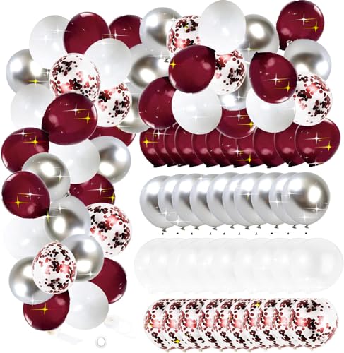 Image of Graduation Party Decorations Maroon /Maroon White Graduation Decorations Class of 2026 /Burgundy White Silver Balloons 60Pcs Burgundy Birthday Wedding