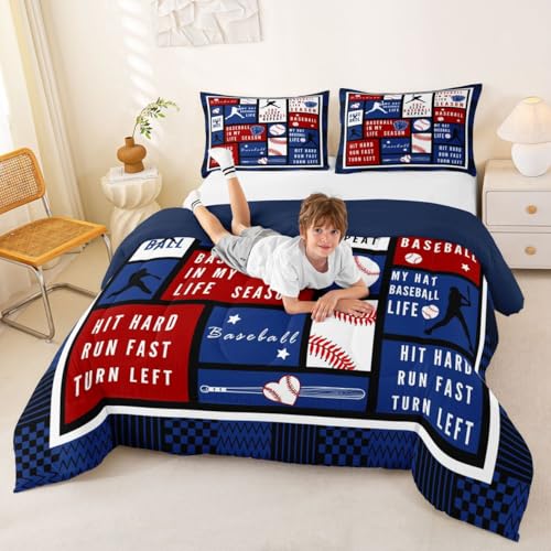 Image of Feelyou Baseball Theme Comforter Set Eat Bedding Queen Size for Kids