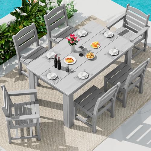 Image of SERWALL 59 inch Outdoor Dining Set for 6, Light Gray