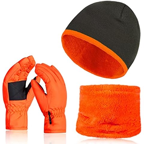 KDWAVE Kids Skiing Snow Winter Gloves Teddy Fleece Scarf Hat Cute Beanie Gloves Neck Warmer for Cold Weather Cover