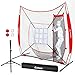 野球ネット バッティングネット 練習用 セット 213×213cm 耐衝撃 折り畳み式 防球ネット バッティングティー付属 組立簡単 トレーニングボール4個+人形/数字ターゲット 室内外兼用 収納バッグ付き 赤