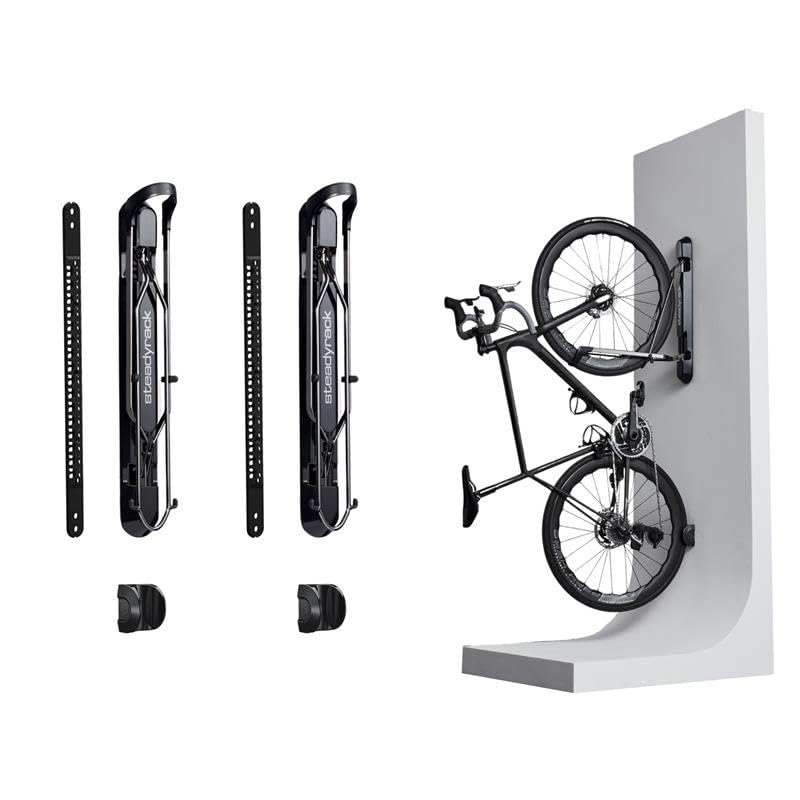 Steadyrack ProFlex Narrow Bike Rack - Vertical Wall Mount Bike Storage for Home - Roll-In Roll-Out System - Space-Saving Pivot - Fits Road, BMX, Gravel, Fender - Includes GearMate SteadySpine - 2 Pack