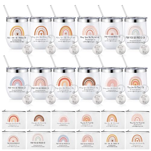 Lallisa YIU-LALLISA-2734 36 Pcs Thank You Gift Set 12 Pcs Boho Rainbow May You Be Proud Steel 12 Oz Tumblers Employee Appreciation Mug Makeup Bags Keychains cover