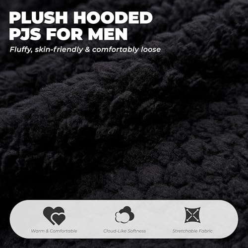 Vulcanodon Mens Plush Hooded Zipper Pajama Set, Soft Warm Long Sleeve Sleepwear with Pockets Fluffy Fuzzy Cozy Pjs2