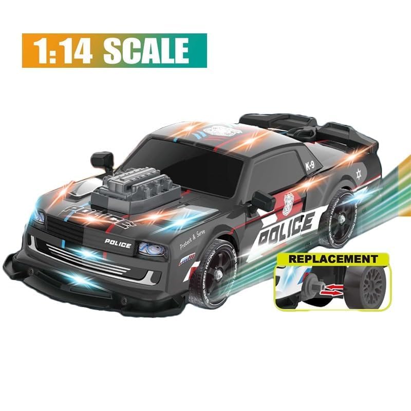 Image of Stunt Tires Racing CAR 1:14 Remote Control Stunt Plastic Rc Car with Hand Sensor Watch Twisting Vehicle Toy for Kids (Police car), Multicolor
