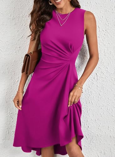 Image of Happy Sailed Women's Summer Dresses Sleeveless Ruched Waist A Line High Low Midi Cocktail Dress(Waist Tight,Please Size Up)