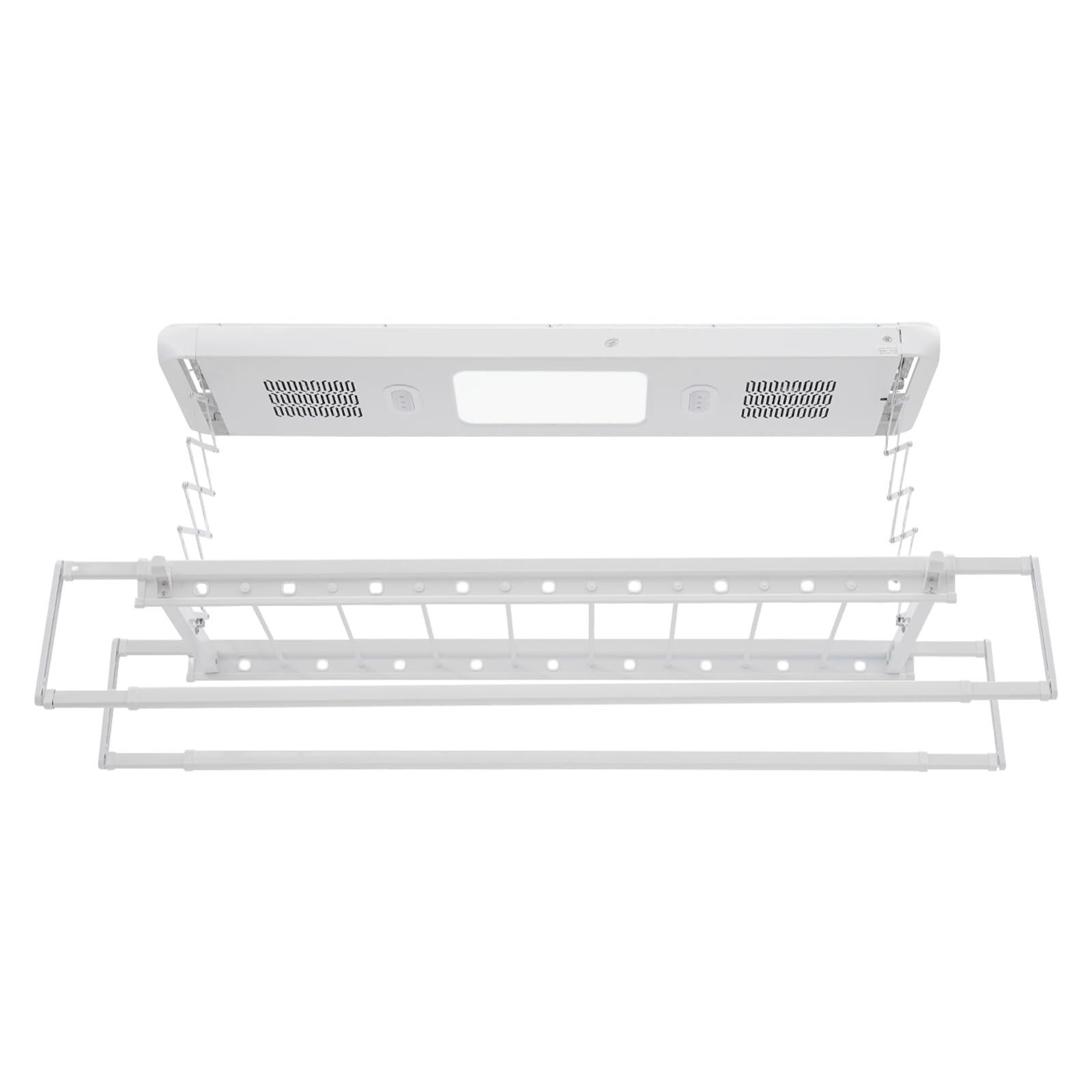 Elektryczna suszarka na pranie, na ścianę i sufit, z wentylatorem i pilotem zdalnego sterowania, podnoszący stojak na pranie, drążek na ubrania 130-215 cm, regulowany, oświetlenie LED, pilot