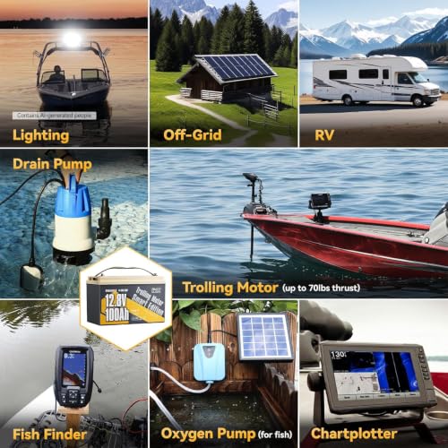 Image of Power Queen 12V 100Ah Group 31 Trolling Motor LiFePO4 Battery,12 Volt Bluetooth Lithium Battery with Low Temp Protection, 1.28kW Load Power,15000+ Deep Cycles for Marine, Boat, Yacht