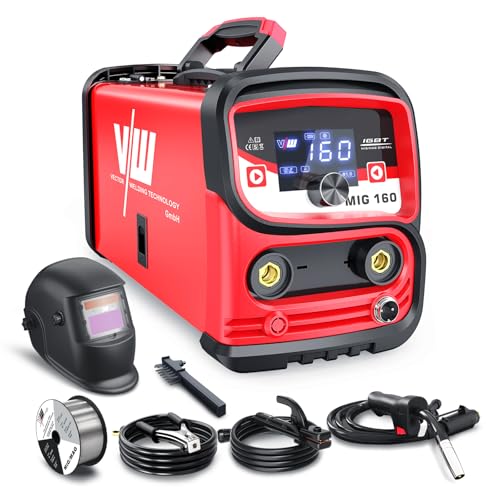 VECTOR WELDING MIG MAG Schweissgerät 160 A, Fülldraht Schweißgerät Set für Anfänger, IGBT Schutzgasschweißgerät mit Digitales Display Gasfrei-Funktion (M160D1)