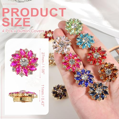 PATIKIL Button Covers for Women, 4 Pcs Rhinestone Button Cover Crystal Cuff Links Cufflinks for Men Shirts Blouses Sleeve Dress Tuxedo Business, Rose Red2