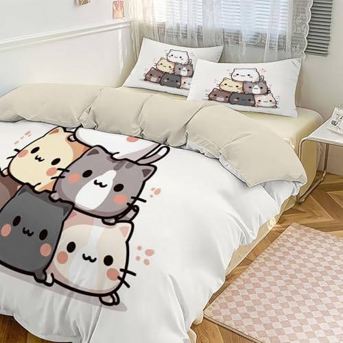 Housse de couette 140x200 lit enfant parure microfibre chat 3D