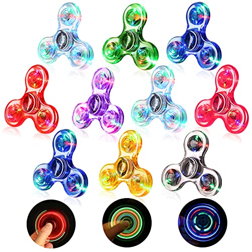 SCIONE Party Favors Fidget Spinner 10 Pack Light Up Fidget Toys Goodie Bag Stuffers Light Fidget Finger Toys Glow in The Dark Party Supplies Return Gifts for Kids Birthday Valentines Class Prize
