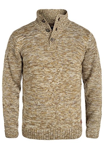 BLEND Teno Pull en Grosse Maille À Col Camionneur Pull-Over pour Homme avec Patte Bouttonnée, Taille:XL, Couleur:Mocca Mix (70816)