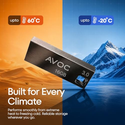 Image of AVOC Flash F02 16GB USB 3.0 Pen Drive, High-Speed Metal USB Flash Drive, Durable Metal Body, Compatible with Laptop, Desktop, Audio Player, Plug & Play Data Storage