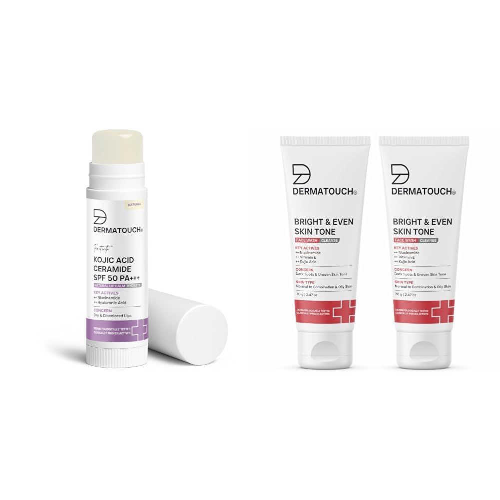 DERMATOUCH Kojic Acid Ceramide SPF 50 PA+++ Natural Lip Balm - 5g & Bright & Even Tone Face Wash with Niacinamide, Vitamin E and Kojic Acid 70g-image-39