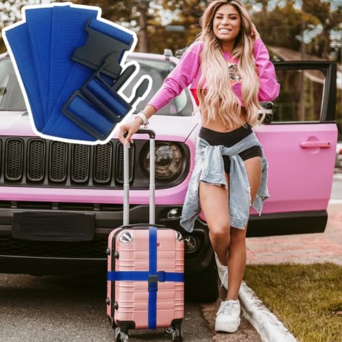 Image of Luggage Strap and Tag Set (4 Pack 2 Tags 2 Climbing Buckles) Keeps Cargo Safe with Adjustable Travel Packing Strap with A Packing Width of 2 Inches and A Length of 86.6 Inches (Blue)