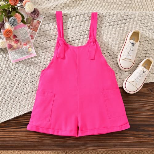 Image of HINTINA Toddler Girl Overall Shorts Set Adjustable Loose Jumpsuit Short Sleeve T-shirt Vacation Summer Outfits with Pockets