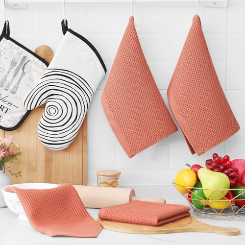Image of Homaxy 100% Cotton Waffle Weave Kitchen Dish Cloths, Ultra Soft Absorbent Quick Drying Dish Towels, 12 x 12 Inches, 12-Pack, Coral