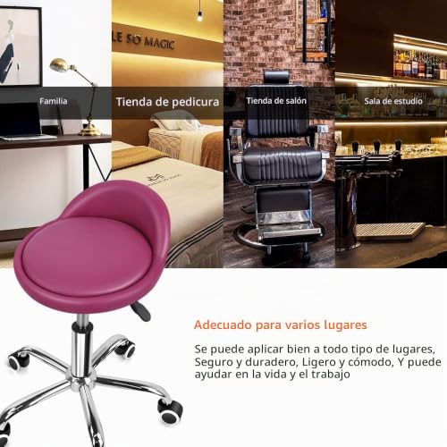 Miniatura 6 de Kktoner Taburete De Cuero Artificial Con Respaldo Giratorio Taburete Con Ruedas De Altura Ajustable Con Ruedas Para Pintar Tatuaje Masaje Spa Tienda Taburete De Trabajo Rosa Rojo