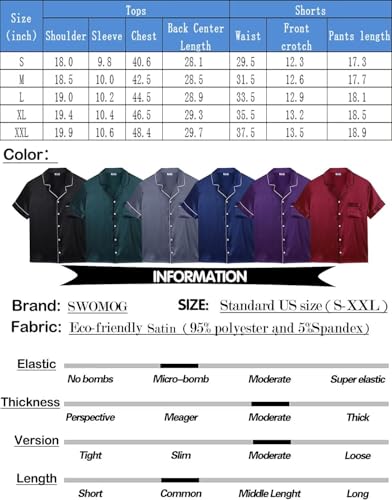 Image of SWOMOG Men Satin Silk Pajamas Sets Short Sleeve Sleepwear Button-Down PJs Sets Two-Pieces Loungewear with Pockets