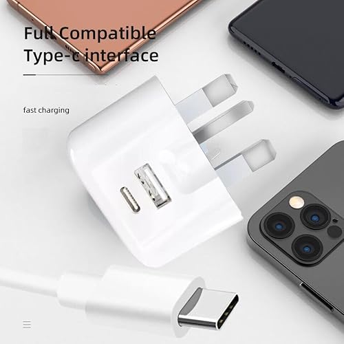Fast Charger 20W Dual Ports USB Type C Wall Plug For Samsung Galaxy Tab S6 Lite/A9/A9+/S9 FE/S9/S9 Plus/S9 Ultra/S9 FE/S9 FE+/S8/S8+/S8 Ultra USB 18W QC 3.0 Non-Foldable Mains Charging Adapter UK