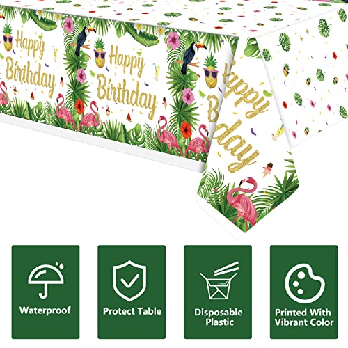 Dvaorc 4 Pack Hawaiian Luau Tablecloths Hawaii Disposable Plastic Table Covers Tropical Table Cloth Summer Beach Birthday Party Tablecloth Palm Leaves Tablecloth (51X86 Inch, Hawaiian Happy Birthday) #TOP5