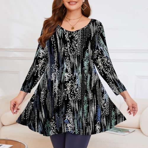 Image of LARACE Tunics 3 /4 Sleeve Plus Size Tops for Women V Neck Loose Fit Flowy Clothing for Leggings