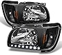 AKKON - 1 Piece Set For 2001 2002 2003 2004 Toyota Tacoma Pickup Truck Black Headlights w/Black Trim Corner Signal Lamps