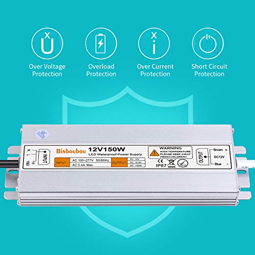 Image of LED Driver 150 Watts DC 12V Low Voltage Transformer, IP67 Waterproof Low Voltage Power Converter with 3-Prong US Plug for Any Indoor and Outdoor Led Lights, Computer Projects