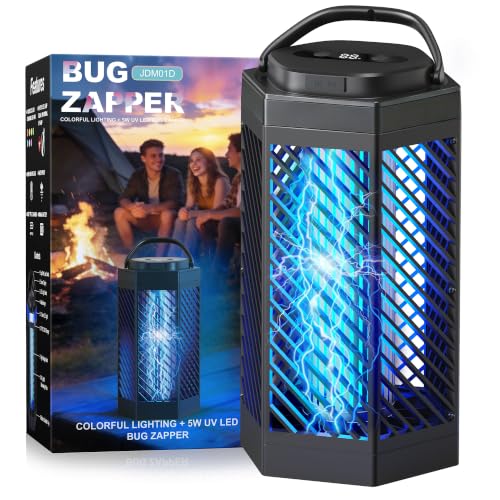 Rechargeable Bug Zapper Outdoor Indoor 8000mAh Electric Mosquito Zapper with LED Night Light 2 in 1 Portable & Cordless Bug Zapper Outdoor Waterproof Wireless Hanging Fly Zapper for Camping Patio