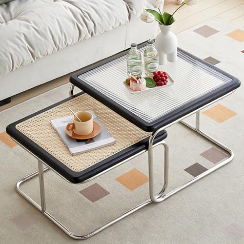 DIHRVTHC 2er-Set Square Coffee Table for Living Room Wooden Coffee