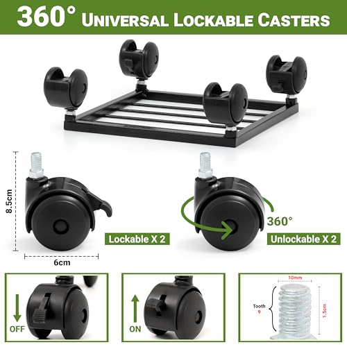 Image of Livzing 4 Pcs 10 Inch Metal Plant Stand with Lockable & unlockable Wheels, Flower Pot Stand - Square Planter Stands for Indoor, Outdoor, Home, Garden Heavy Duty Powder Coating Gamla Holder for Balcony