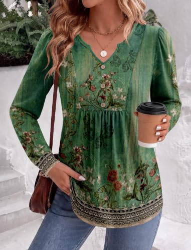 Image of Zeagoo Womens Long Sleeve Tops Fall V Neck Shirt Casual Pleated Tunic Top