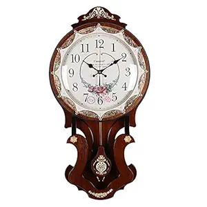 HWLG Battery Operated Long Wood Pendulum Wall Clock with Chimes for Decorating The Living Room,Schoolhouse Regulator Design