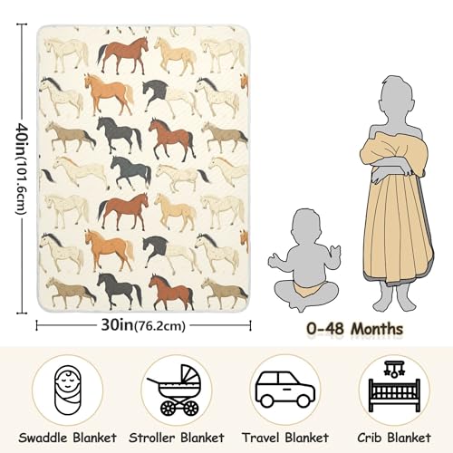 Image of Vintage Horse Baby Blankets Soft Warm Crib Stroller Blanket for Toddler Newborn Girl Boy 30x40in