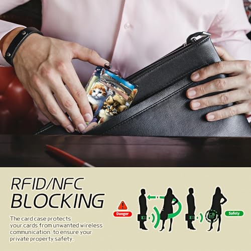 Image of Small Travel Wallets, Cats Family Slim Minimalist Front Pocket Wallet with Wristlet, RFID Blocking PU Leather Credit Card Holder with ID Window Change Purse for Men Women