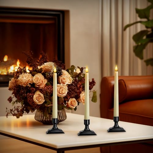 Image of Homemory Wax Window Candles with Remote Timer Dimmer, Battery Operated Candlesticks with Holders, Christmas LED Candlesticks for Window Home Part Decor, 6 Pcs Ivory