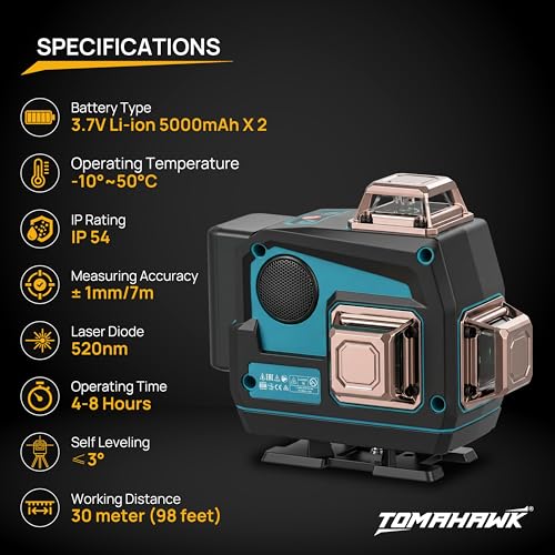 Image of TOMAHAWK SPZ-8116-16 16 Lines Green Laser Level Pro - 4x360 4D Green Cross Self-Levelling Professional Laser Line for Construction with Two 360 Vertical /Horizontal Laser Level Pulse Mode