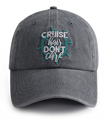 Cruise Essentials for Men Women, Cruise Hair Don't Care Hat, Adjustable Washed Cotton Embroidered Boat Sun Beach Baseball Cap, Fathers Day Birthday Gifts for Mom Dad Captain Sailor Cruise Lovers