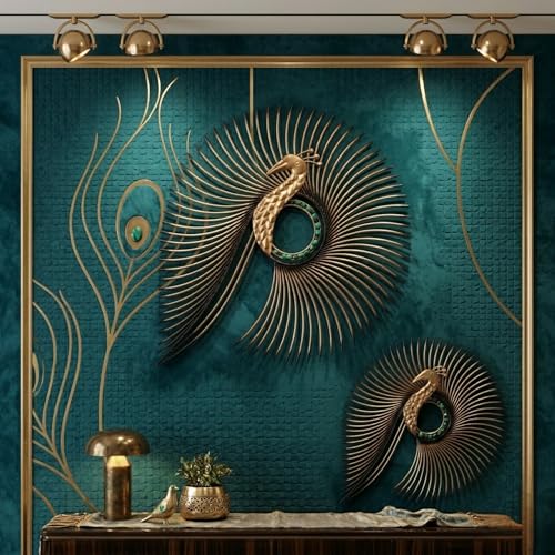 Image of SNS DECOR Metal Peacock Set of 2 Wall Art Decorations | Perfect 3D Wall Sculpture For Living Room, Bedroom, Drawing Room & Office (Big-20x22inch, Small-14x17inch)