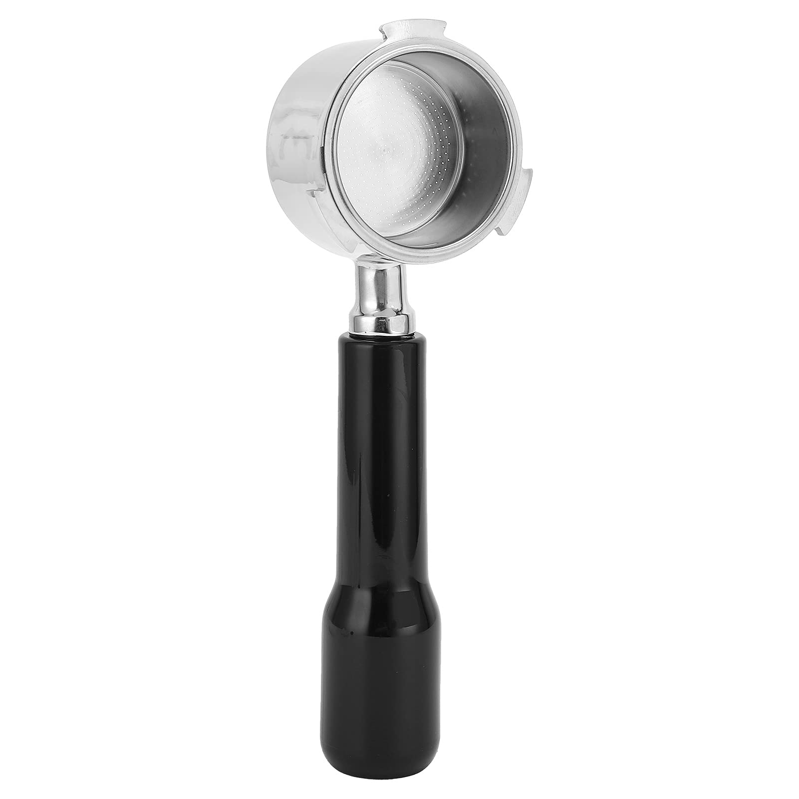 Bezdenny portafilter do ekspresu do espresso, uchwyt na filtr do kawy ze stali nierdzewnej z ergonomicznym drewnianym uchwytem, akcesoria zastępcze do domowego baristy, kawy (czarny)