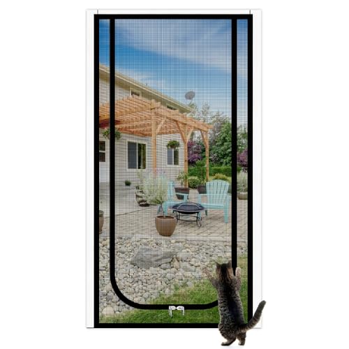 Zuxbolf Katzennetz Balkon mit Reißverschluss Katzengittertür Fliegengittertür ohne Bohren Katzensicherung Netz Haustiere Bildschirm für Balkontür...
