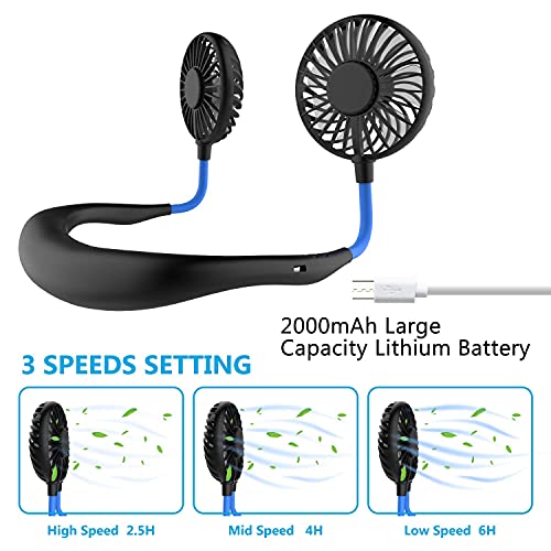 Hand Free Mini Usb Personal Fan - Rechargeable Portable Headphone Design Wearable Neckband Fan,3 Level Air Flow,7 Led Lights,360 Degree Free Rotation Perfect For Sports,Office And Outdoor (Blue) #TOP2