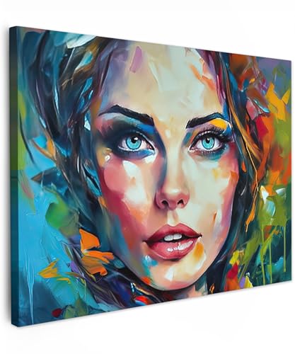 MuchoWow© Impressions sur Toile 80x60 cm Deco Tableau Murale Decoration Salon Peinture Tableaux Chambre Toiles Maison Visage - Femme - Peinture à l'huile -...