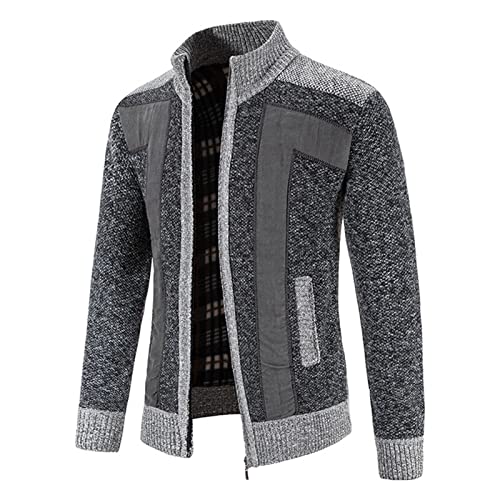 Men's Patchwork Sweater Winter Casual Slim Fit Knitted Coat Stand Collar Full Zipper up Cardigan Knitwear Outwear2